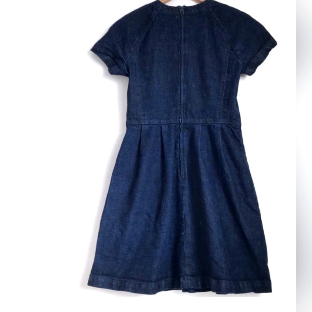 GAP Chambray Fit-and-Flare Dress Indigo Blue Cap Sleeves Pockets Mini Zip Back - Picture 10 of 11